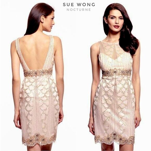 NEW Sue Wong Nocturne Gatsby Beaded Sleeveless Cocktail Mini Dress Size 8 - Picture 1 of 15